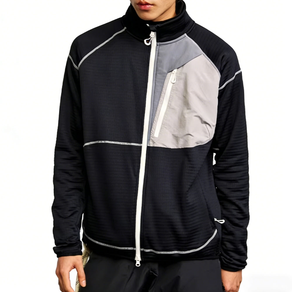 XH-Fashion Unisex Colorblock Grid Fleece Jacket - Full-Zip Breathable Performance Outerwear for Hiking & Streetwear-product