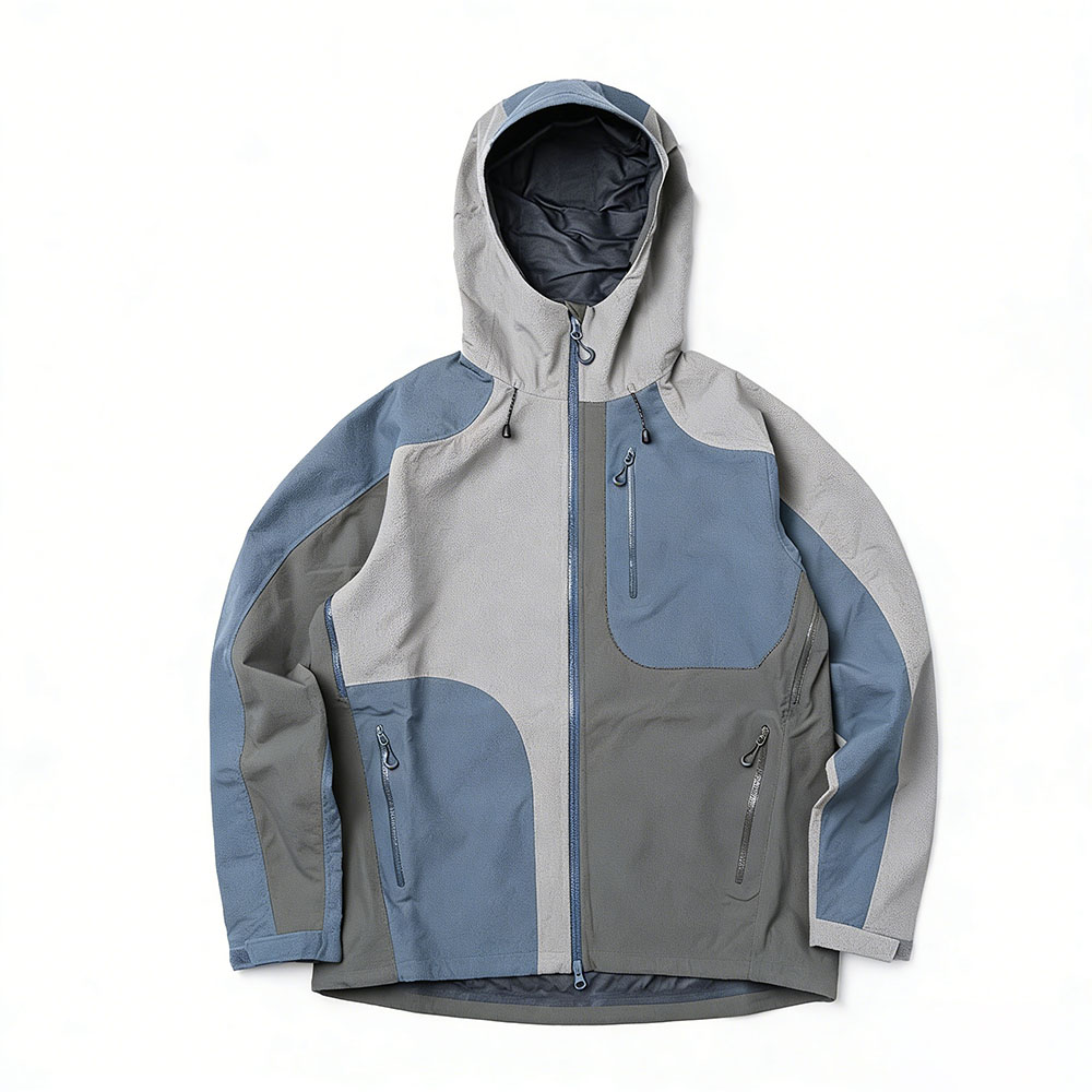 XH-Fashion Men's Colorblock Hooded Softshell Jacket - Windproof Water-Resistant Outdoor Hiking Jacket with Multiple Pockets-product