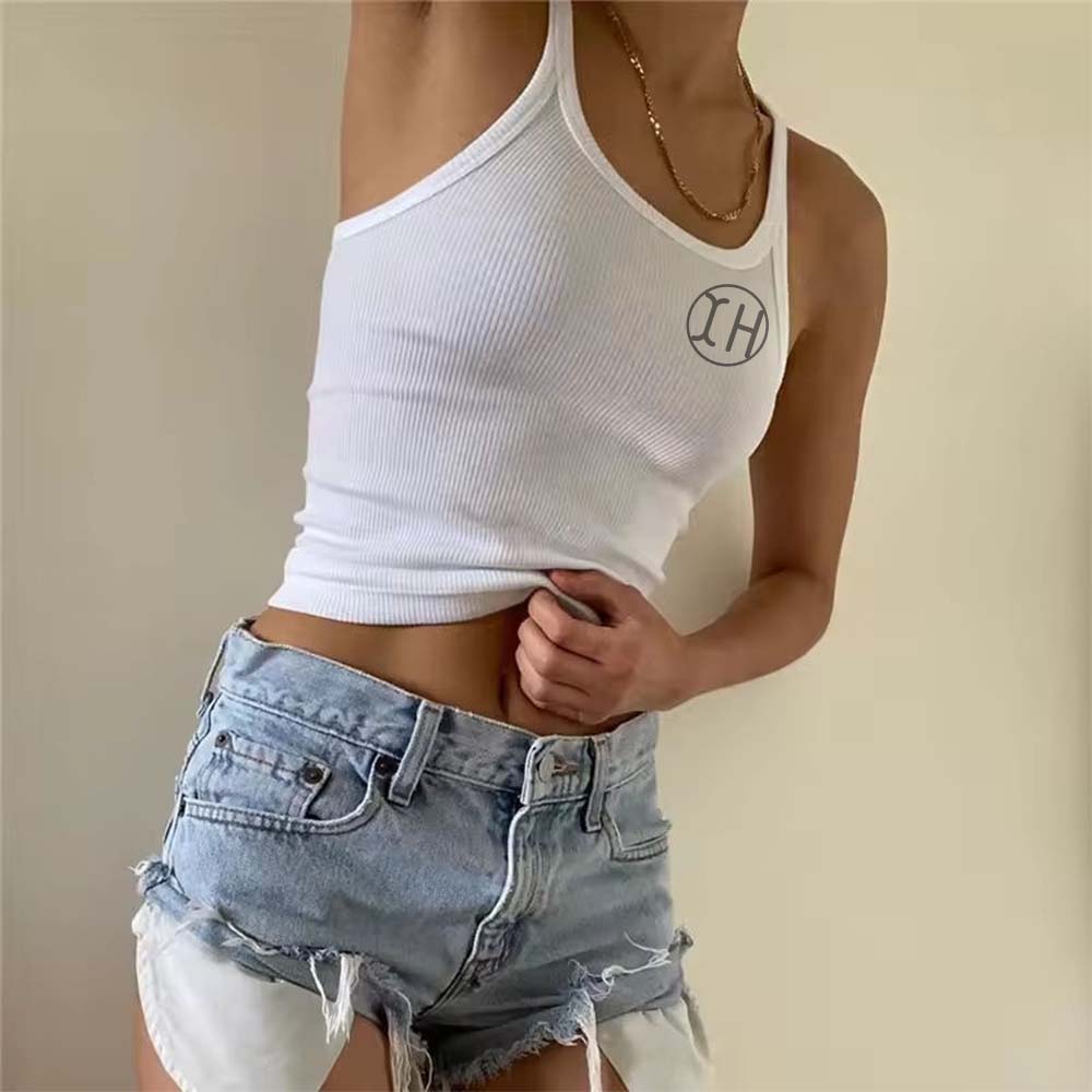 XH-Fashion Custom Logo Women's Ribbed Cropped Tank Top, Personalized Fitted Sleeveless Cami, Customizable Casual Knit Crop Top for Her-product