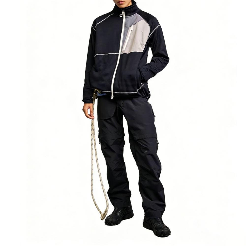 XH-Fashion Unisex Colorblock Grid Fleece Jacket - Full-Zip Breathable Performance Outerwear for Hiking & Streetwear