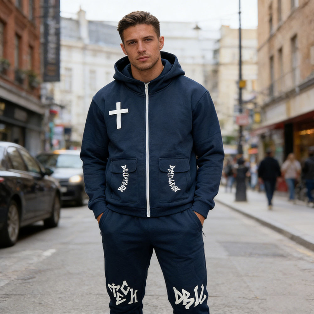 Street Style Men's Printed Hoodie Hoodie And Sweatpants Set Men Tracksuit Manufacturer