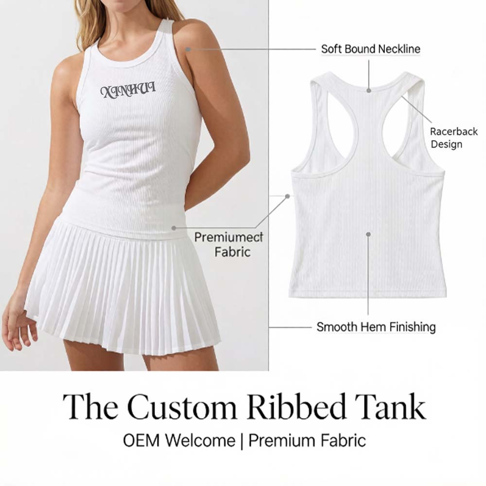 XH-Fashion Custom Logo Women's 2-Piece Tennis Outfit, Personalized Racerback Tank Top & Pleated Skort Set, Customizable Activewear for Sports