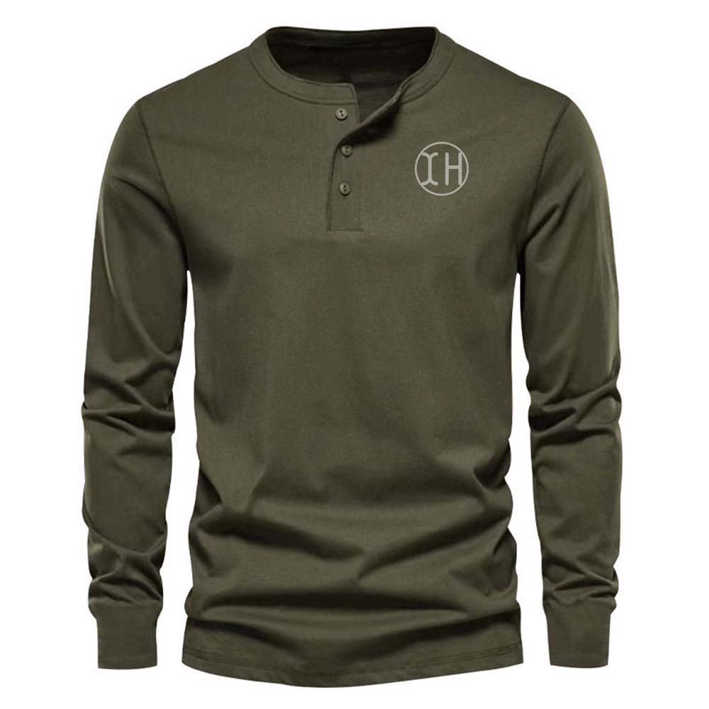 XH-Fashion Custom Logo Men's Henley Long Sleeve Shirt, Personalized Button Henley Tee, Customizable Casual Cotton Shirt for Men-product