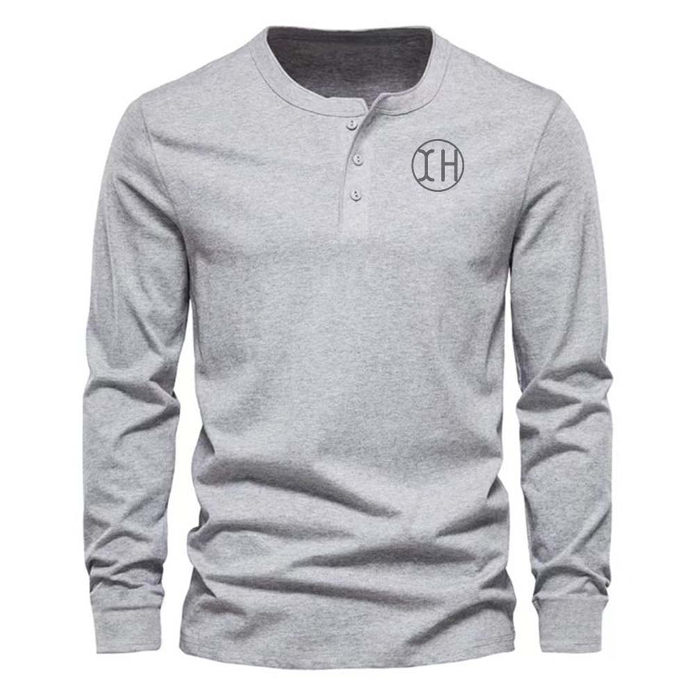XH-Fashion Custom Logo Men's Henley Long Sleeve Shirt, Personalized Button Henley Tee, Customizable Casual Cotton Shirt for Men