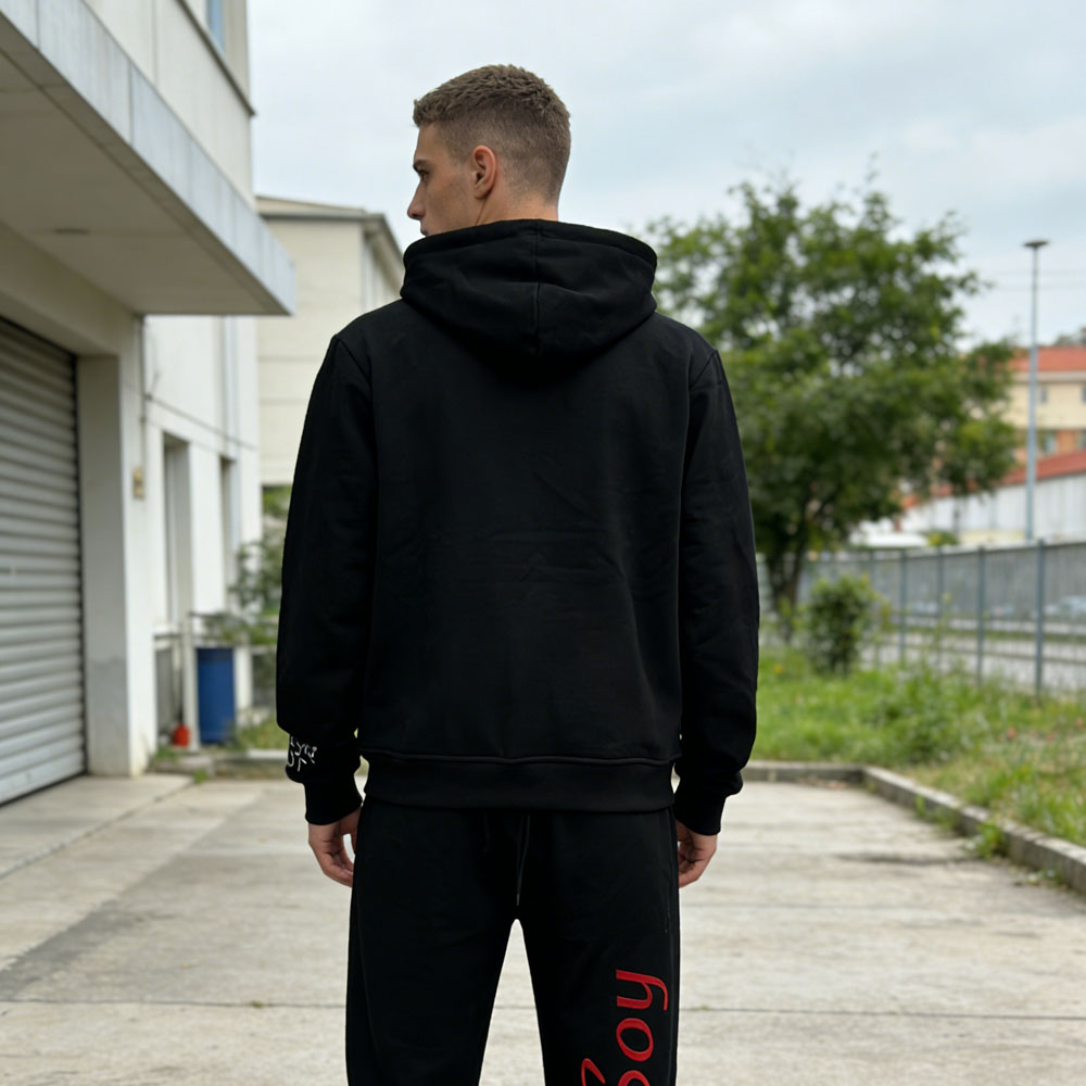 XH-Fashion Customizable Distressed Cotton Hoodie - Edgy Streetwear Style Street Style Men's Printed Hoodie Hoodie And Sweatpants Set Men Tracksuit Manufacturer-product