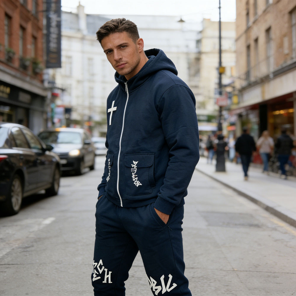 Street Style Men's Printed Hoodie Hoodie And Sweatpants Set Men Tracksuit Manufacturer-product